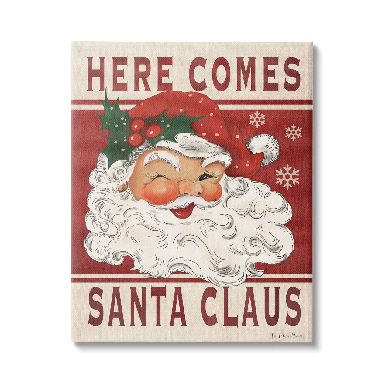 Stupell Industries Here Comes Santa Claus Smiling Vintage Canvas Wall Art
